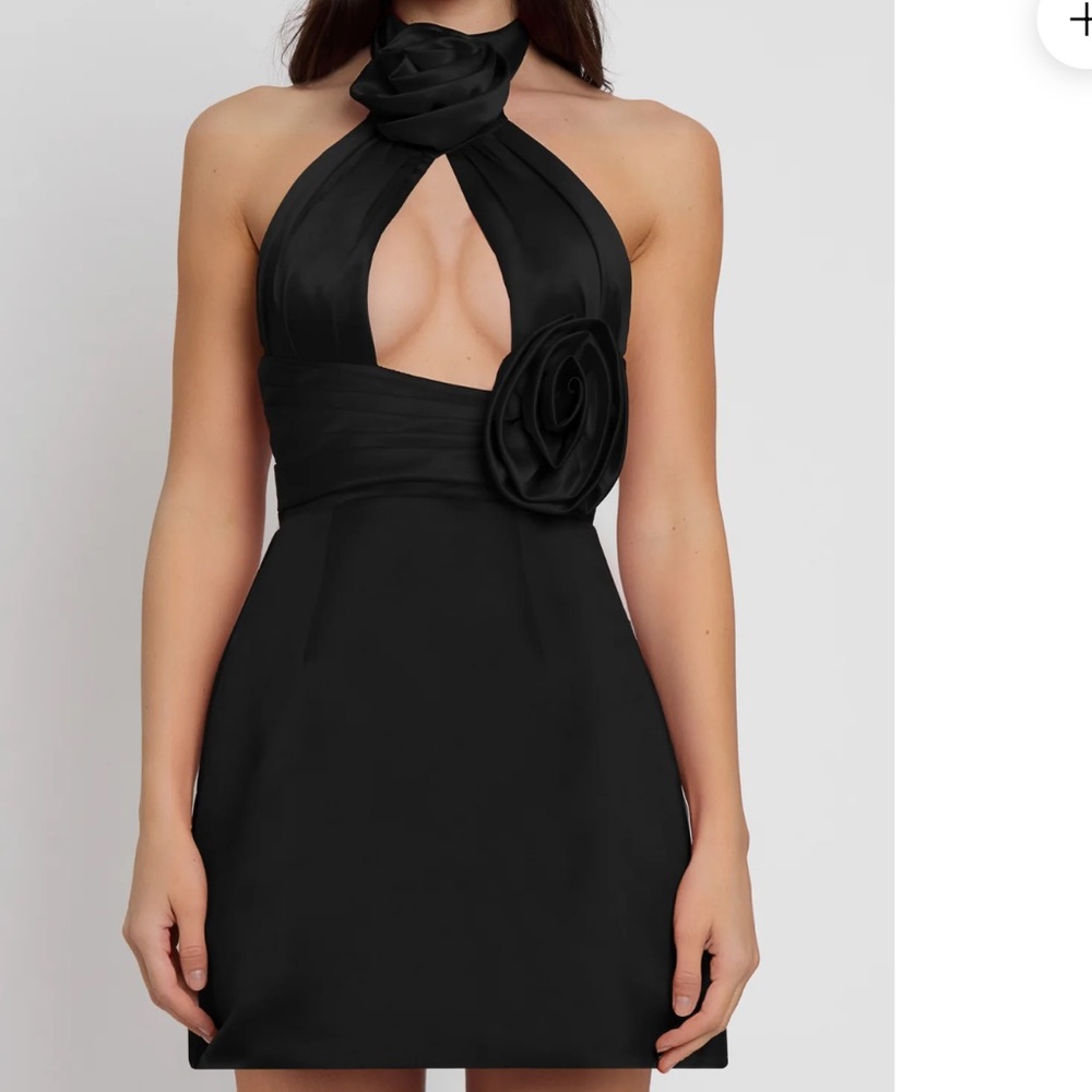 Black satin floral dress